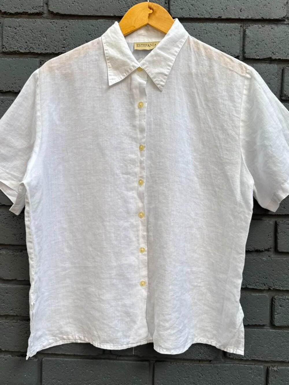 ESTEFANIA Women's Linen Button Up Blouse Shirt Beach Resort Coastal Preppy White
